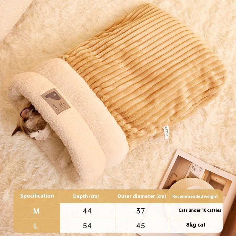Winter Plush Pet Sleeping Bag – Semi-Enclosed Warm Cat & Dog Nest