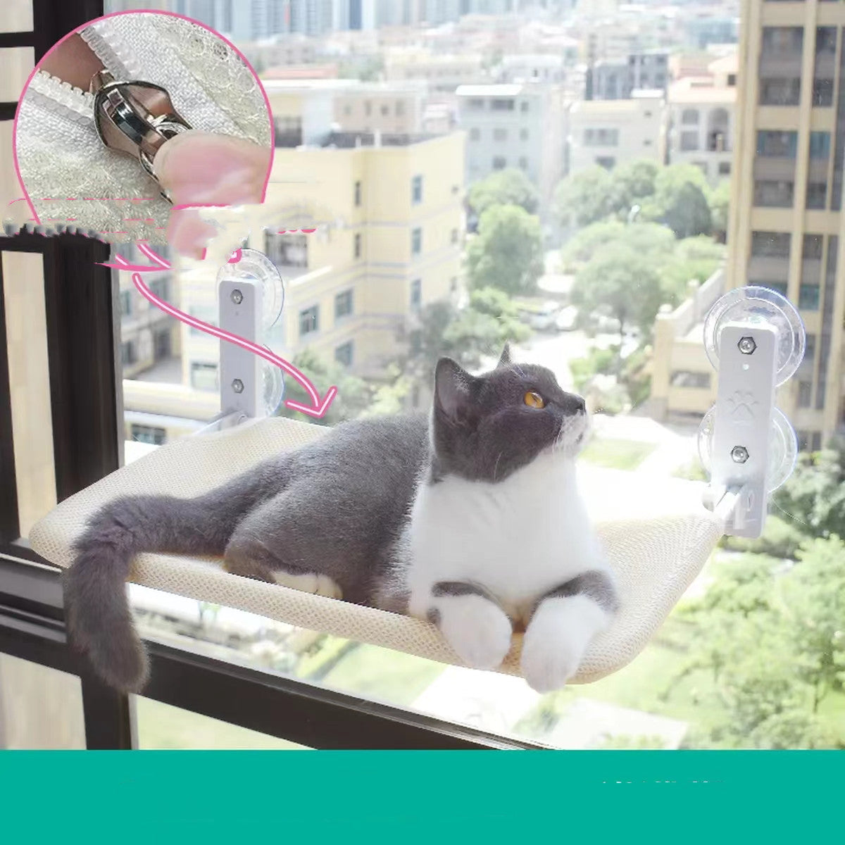 Space-Saving Cat Window Hammock – Secure Suction Cup Mount for Glass Windows