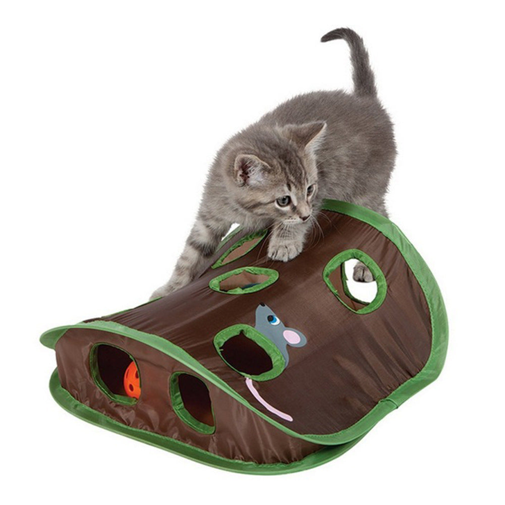 Interactive 9-Hole Cat Toy – Foldable Mouse Hunt Hide & Seek Game