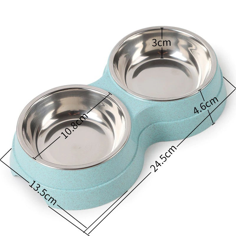 Double Pet Bowls Stainless Steel Dog & Cat Feeder – Food and Water Dish for Puppies, Small Dogs, and Cats