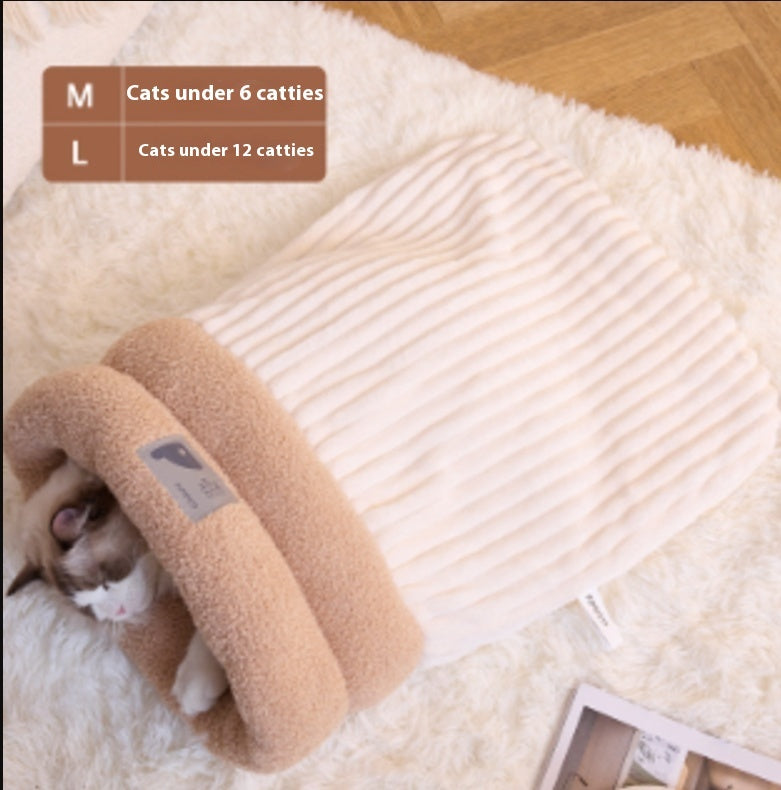 Winter Plush Pet Sleeping Bag – Semi-Enclosed Warm Cat & Dog Nest