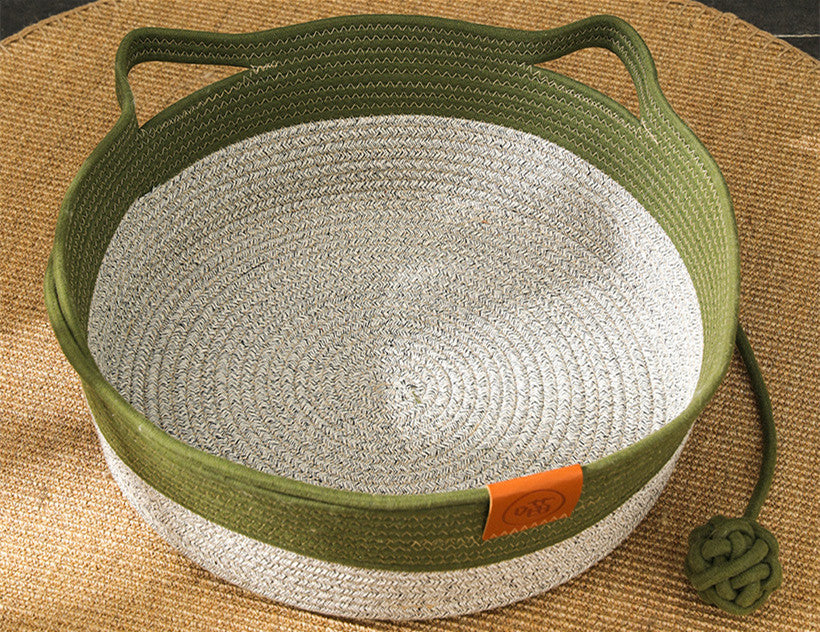 Hand-Woven Cat Bed with Cushion – Breathable Cotton Rope Nest for All Seasons