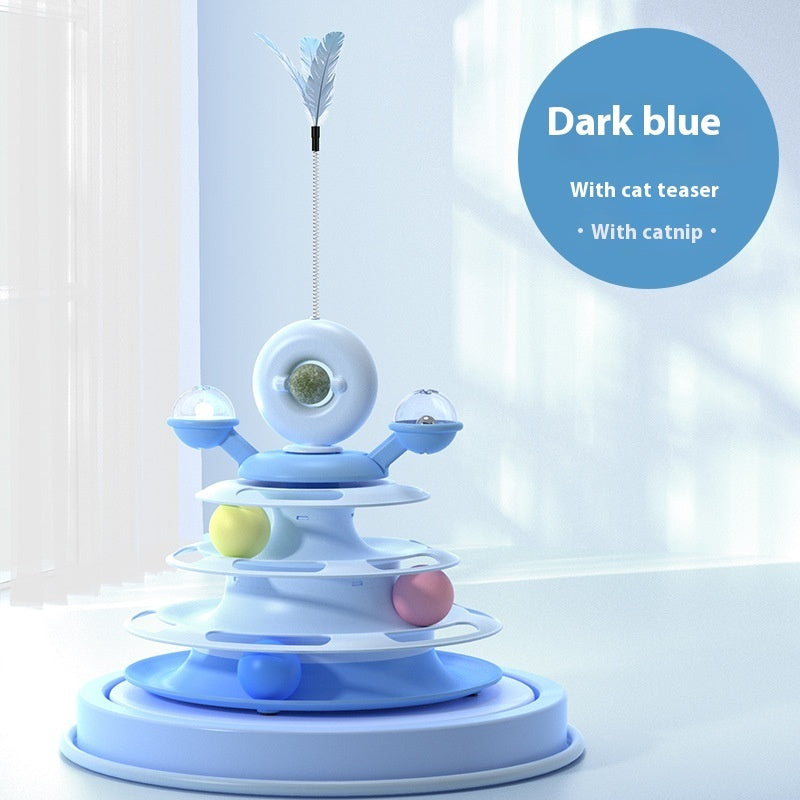 4-Tier Cat Toy Tower with Rolling Balls – Interactive Turntable Track for Indoor Cats