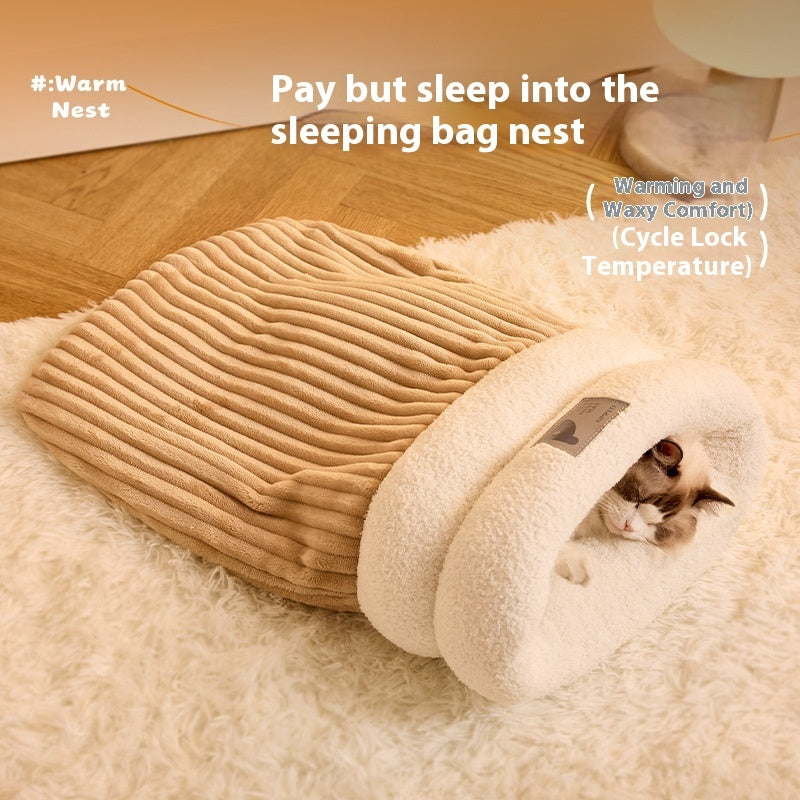 Winter Plush Pet Sleeping Bag – Semi-Enclosed Warm Cat & Dog Nest
