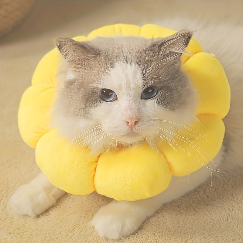 Cute Sunflower Pet Recovery Collar – Soft Cotton Adjustable E-Collar for Cats & Small Dogs, Post-Surgery Wound Healing Cone