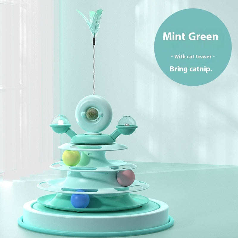 4-Tier Cat Toy Tower with Rolling Balls – Interactive Turntable Track for Indoor Cats