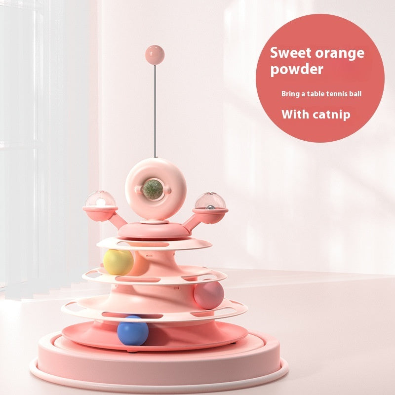 4-Tier Cat Toy Tower with Rolling Balls – Interactive Turntable Track for Indoor Cats