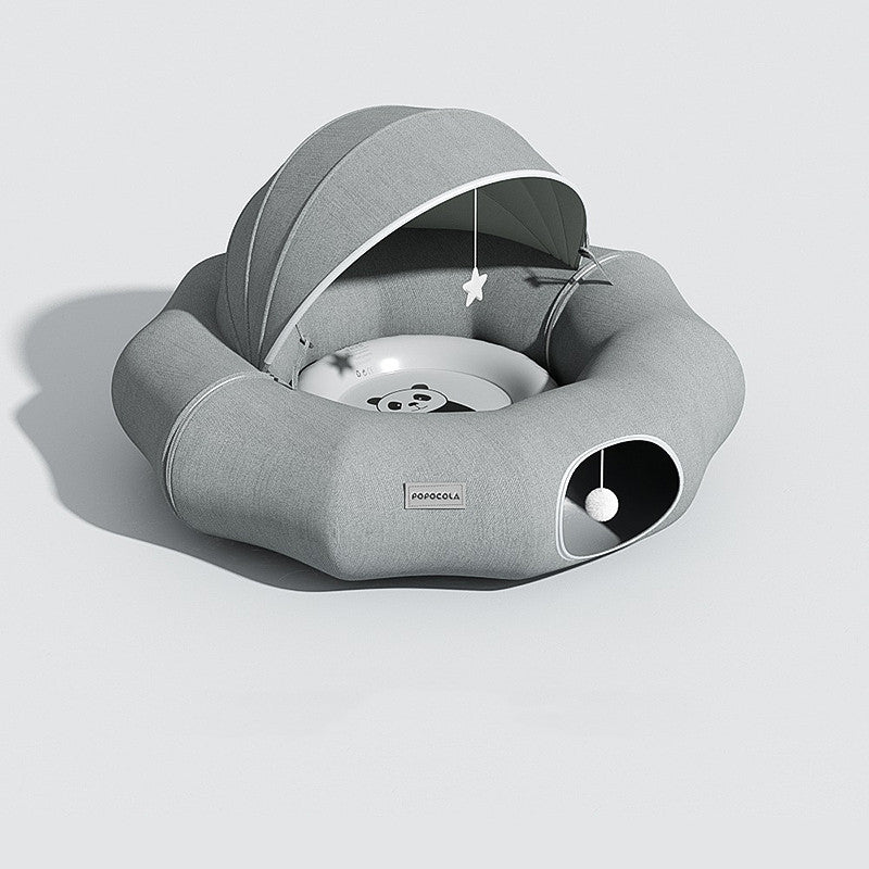 Cat Tunnel Bed Donut Tunnel for Indoor Cats, Foldable Cat Tunnel Nest with Cushion, Removable & Washable Cat Hideout Play Tube, Collapsible Pet Tunnel House for Kittens & Fat Cats