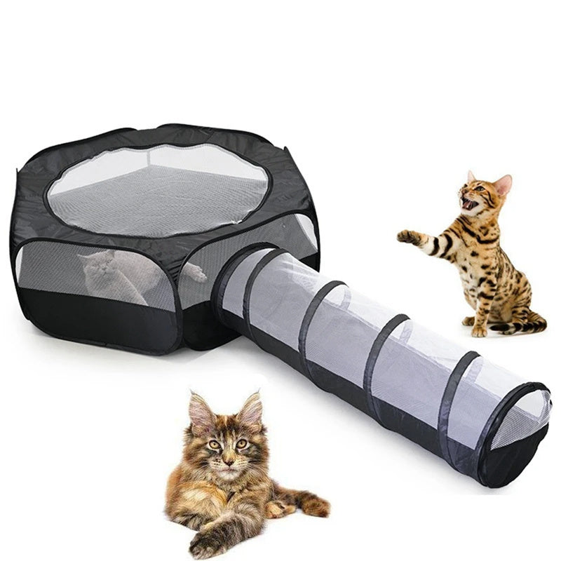 Foldable Cat Tunnel Tent – Removable 2-in-1 Cat Play Tunnel & Bed, Hair-Free, Space-Saving Design