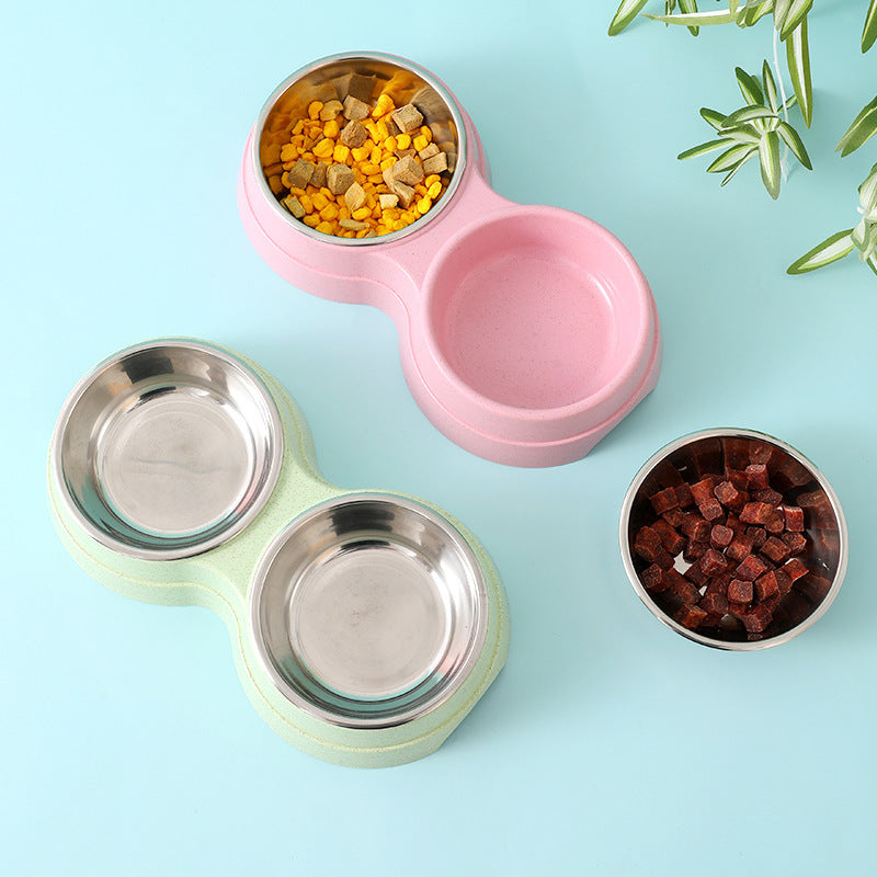 Double Pet Bowls Stainless Steel Dog & Cat Feeder – Food and Water Dish for Puppies, Small Dogs, and Cats