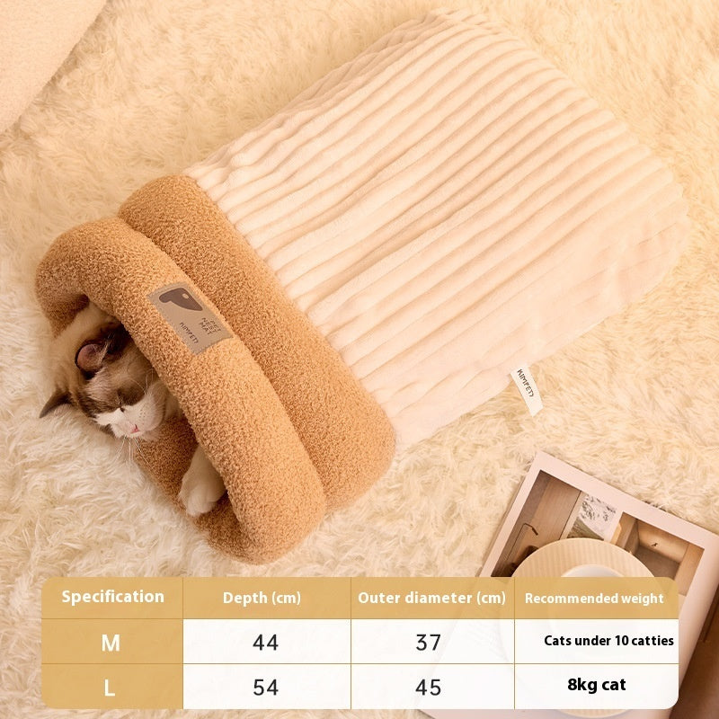 Winter Plush Pet Sleeping Bag – Semi-Enclosed Warm Cat & Dog Nest