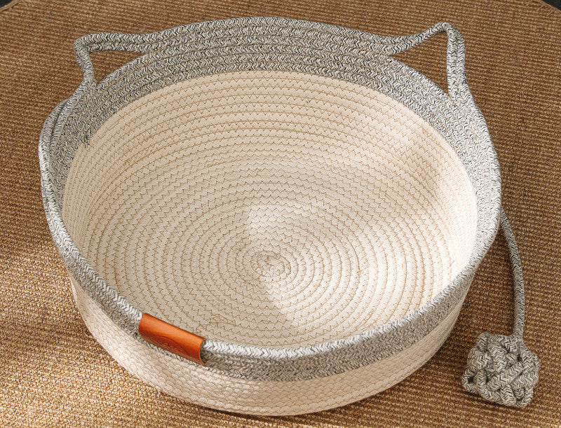 Hand-Woven Cat Bed with Cushion – Breathable Cotton Rope Nest for All Seasons