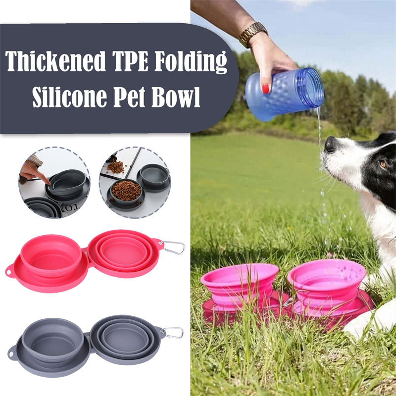 Portable Double Collapsible Dog Bowl with Non-Slip Silicone Mat – Foldable Travel Pet Food & Water Bowl for Dogs and Cats