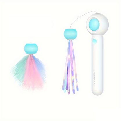 Retractable Cat Teaser Wand with Replaceable Feather Head – Interactive Toy for Indoor Cats