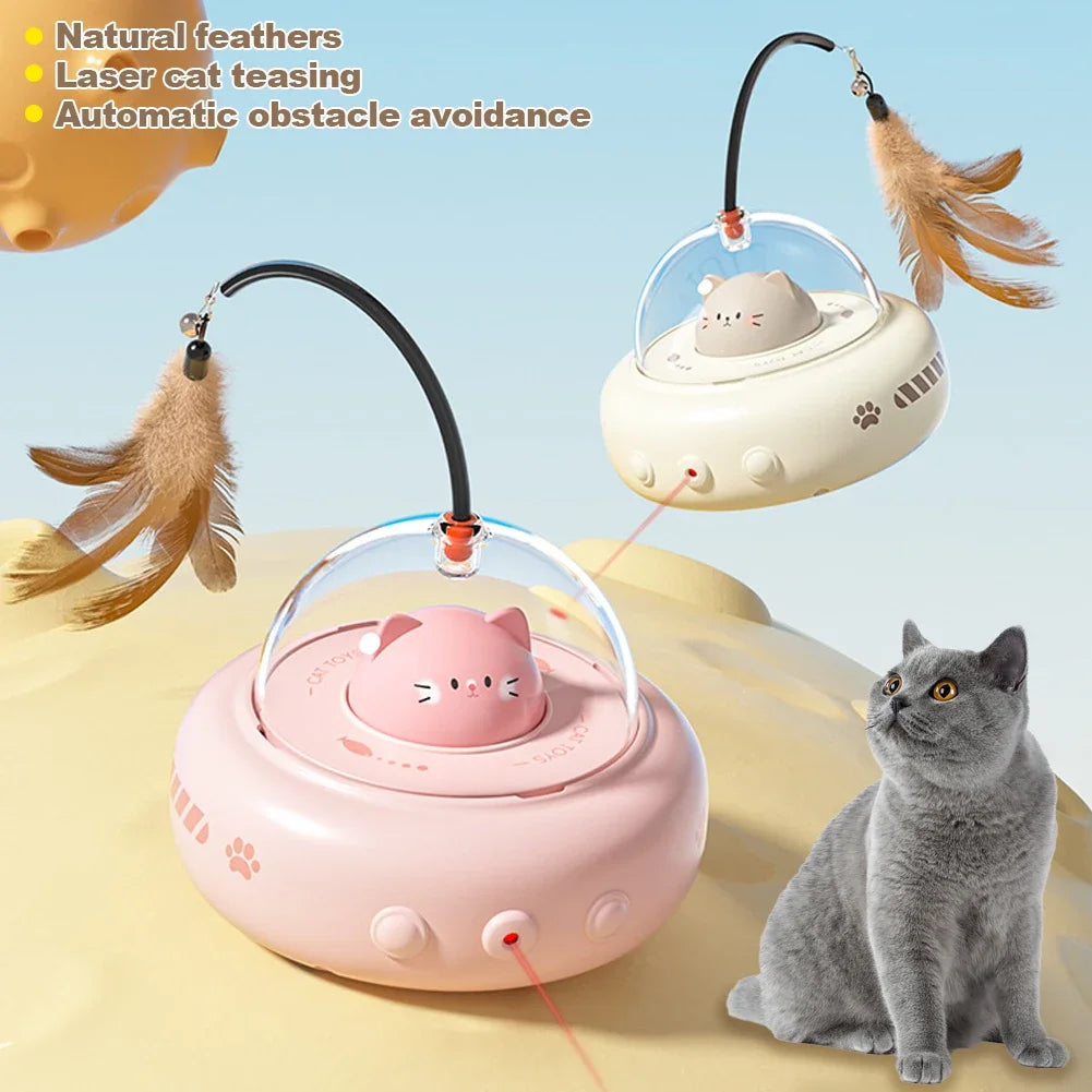 Smart Teaser Cat Toy – Electric UFO Cat Teaser Stick with Bell, USB Rechargeable Interactive Pet Toy