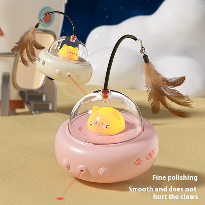 Smart Teaser Cat Toy – Electric UFO Cat Teaser Stick with Bell, USB Rechargeable Interactive Pet Toy