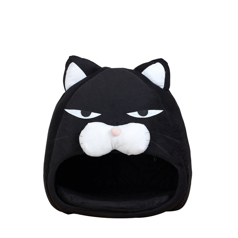 Cat House Bed Indoor Cat Nest with Cushion, Foldable Cat Litter Mat Sleeping Nest for Cats and Small Dogs, Washable Warm Plush Pet Bed for Winter and Summer