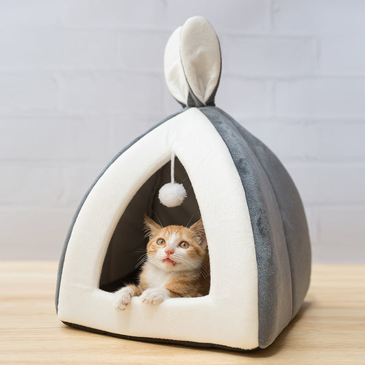 Cat House Villa Bed for Cats and Small Dogs – Cozy Indoor Pet Nest Cat Bed and Small Dog Kennel, Soft Cloth Material with Removable Cushion, Available in S/M/L/XL Sizes