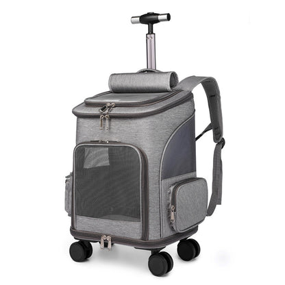 Portable Folding Pet Backpack with Trolley Wheels – Space Capsule Cat & Dog Travel Carrier, Airline Approved
