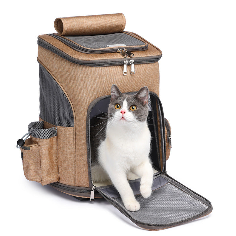 Portable Folding Pet Backpack with Trolley Wheels – Space Capsule Cat & Dog Travel Carrier, Airline Approved