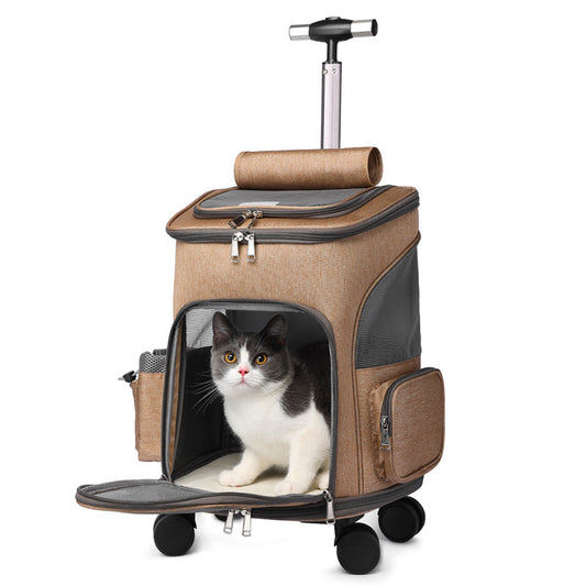 Portable Folding Pet Backpack with Trolley Wheels – Space Capsule Cat & Dog Travel Carrier, Airline Approved
