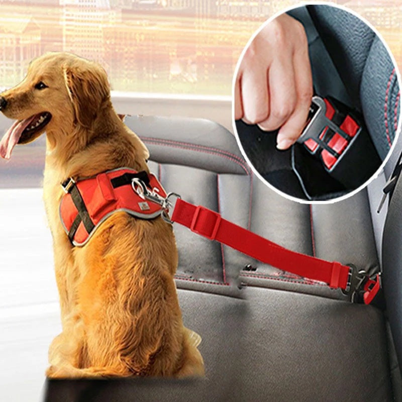 Adjustable Pet Car Seat Belt for Dogs & Cats – Vehicle Safety Harness Lead Clip