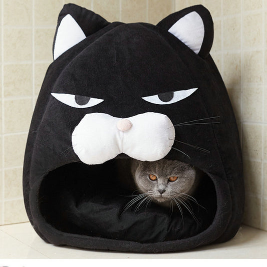 Cat House Bed Indoor Cat Nest with Cushion, Foldable Cat Litter Mat Sleeping Nest for Cats and Small Dogs, Washable Warm Plush Pet Bed for Winter and Summer