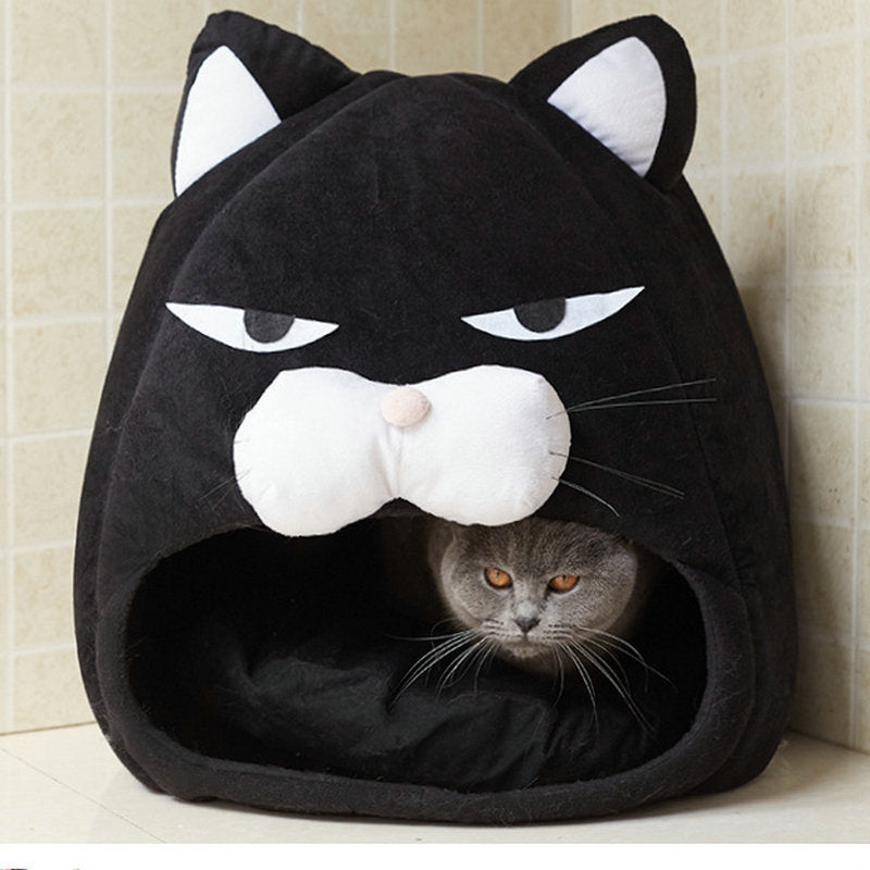 Cat House Bed Indoor Cat Nest with Cushion, Foldable Cat Litter Mat Sleeping Nest for Cats and Small Dogs, Washable Warm Plush Pet Bed for Winter and Summer