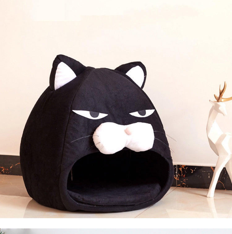 Cat House Bed Indoor Cat Nest with Cushion, Foldable Cat Litter Mat Sleeping Nest for Cats and Small Dogs, Washable Warm Plush Pet Bed for Winter and Summer