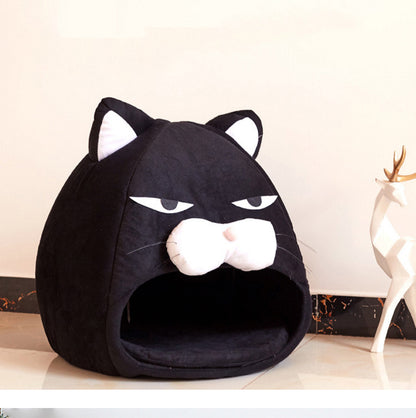 Cat House Bed Indoor Cat Nest with Cushion, Foldable Cat Litter Mat Sleeping Nest for Cats and Small Dogs, Washable Warm Plush Pet Bed for Winter and Summer