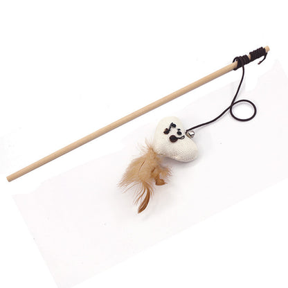 Interactive Cat Teaser Toy – Wooden & Steel Wire Options with Feathers