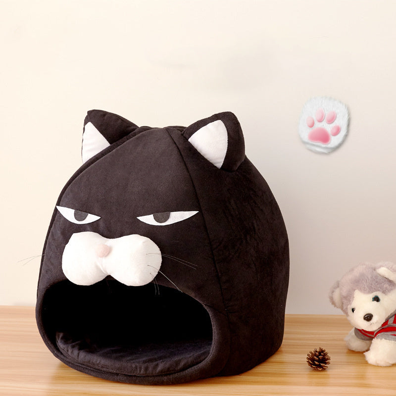 Cat House Bed Indoor Cat Nest with Cushion, Foldable Cat Litter Mat Sleeping Nest for Cats and Small Dogs, Washable Warm Plush Pet Bed for Winter and Summer