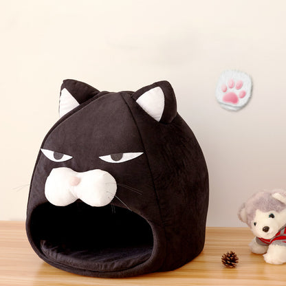 Cat House Bed Indoor Cat Nest with Cushion, Foldable Cat Litter Mat Sleeping Nest for Cats and Small Dogs, Washable Warm Plush Pet Bed for Winter and Summer
