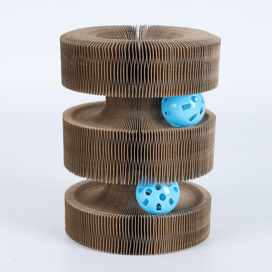 Foldable Cat Scratch Board with Bell, Magic Corrugated Cardboard Cat Toy & Claw Grinding Frame