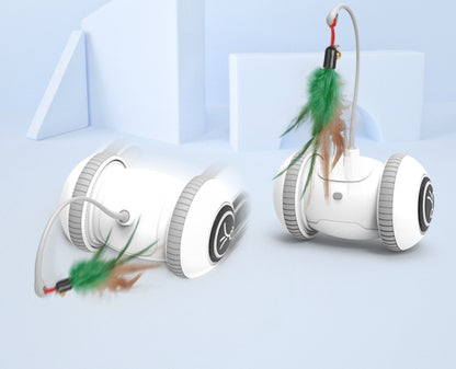 Interactive Automatic Cat Toy with Interchangeable Feather & Plush Heads – Smart Robotic Pet Teaser for Indoor Cats