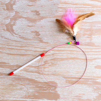 Interactive Cat Teaser Toy – Wooden & Steel Wire Options with Feathers