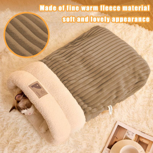 Winter Plush Pet Sleeping Bag – Semi-Enclosed Warm Cat & Dog Nest