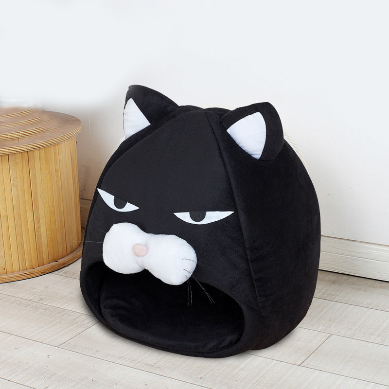 Cat House Bed Indoor Cat Nest with Cushion, Foldable Cat Litter Mat Sleeping Nest for Cats and Small Dogs, Washable Warm Plush Pet Bed for Winter and Summer
