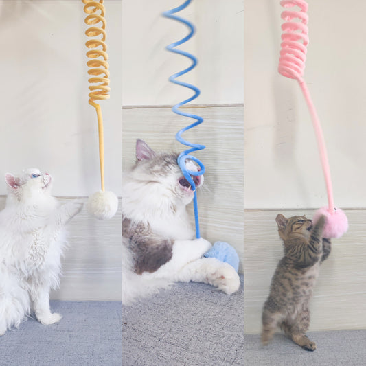 Interactive Cat Spring Toy with Suction Cup – Rabbit Fur Ball & Bell for Indoor Play