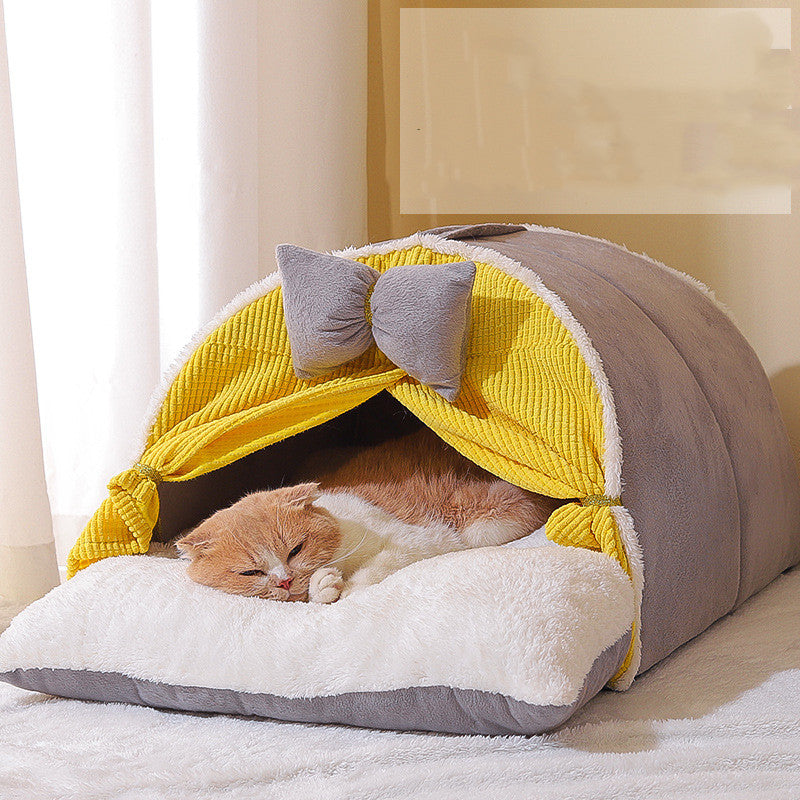 Semi-Enclosed Cat Nest – All-Season Cozy Pet Bed, Soft Cloth Cat House