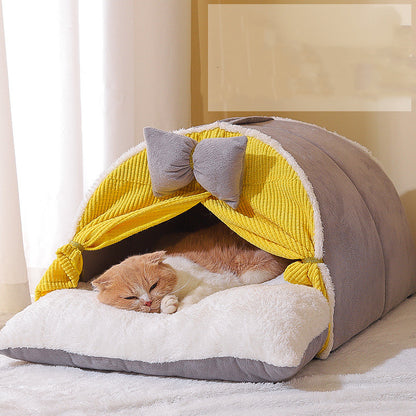 Semi-Enclosed Cat Nest – All-Season Cozy Pet Bed, Soft Cloth Cat House