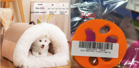 New Splice Portable Pet Nest – Warm Dog and Cat Bed for Autumn and Winter, Moisture-Proof Long Fur Plush Kennel, Semi-Enclosed Soft House for Small and Medium Pets