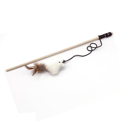 Interactive Cat Teaser Toy – Wooden & Steel Wire Options with Feathers