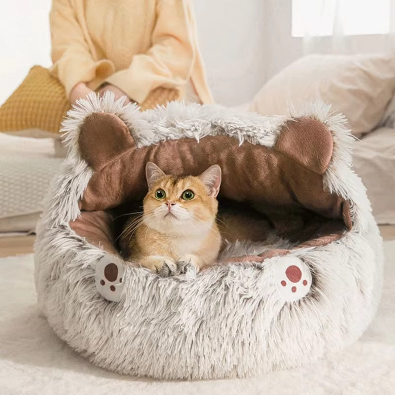 Winter Plush Cat Bed Round Donut Pet Cushion – Warm Cat House & Soft Dog Kennel for Small Pets
