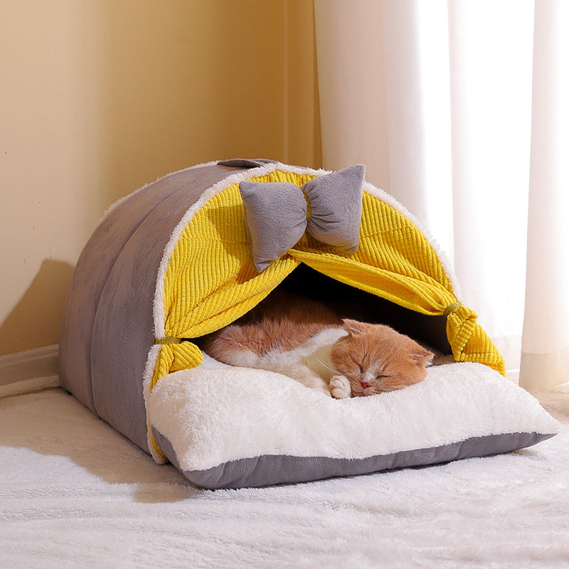 Semi-Enclosed Cat Nest – All-Season Cozy Pet Bed, Soft Cloth Cat House