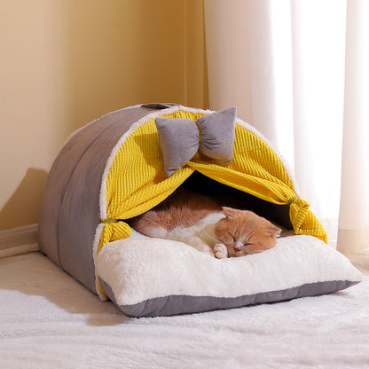 Semi-Enclosed Cat Nest – All-Season Cozy Pet Bed, Soft Cloth Cat House