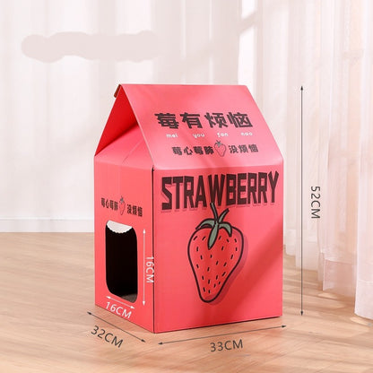 Juice Box Cat Scratcher House – Detachable Vertical Corrugated Cardboard Cat Scratching Board, Durable Cat Toy & Playhouse for Indoor Cats up to 15kg