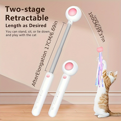 Retractable Cat Teaser Wand with Replaceable Feather Head – Interactive Toy for Indoor Cats