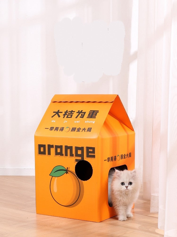 Juice Box Cat Scratcher House – Detachable Vertical Corrugated Cardboard Cat Scratching Board, Durable Cat Toy & Playhouse for Indoor Cats up to 15kg