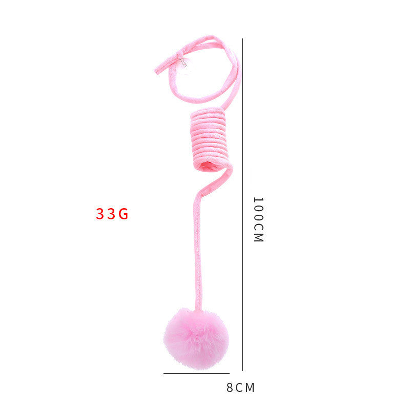 Interactive Cat Spring Toy with Suction Cup – Rabbit Fur Ball & Bell for Indoor Play